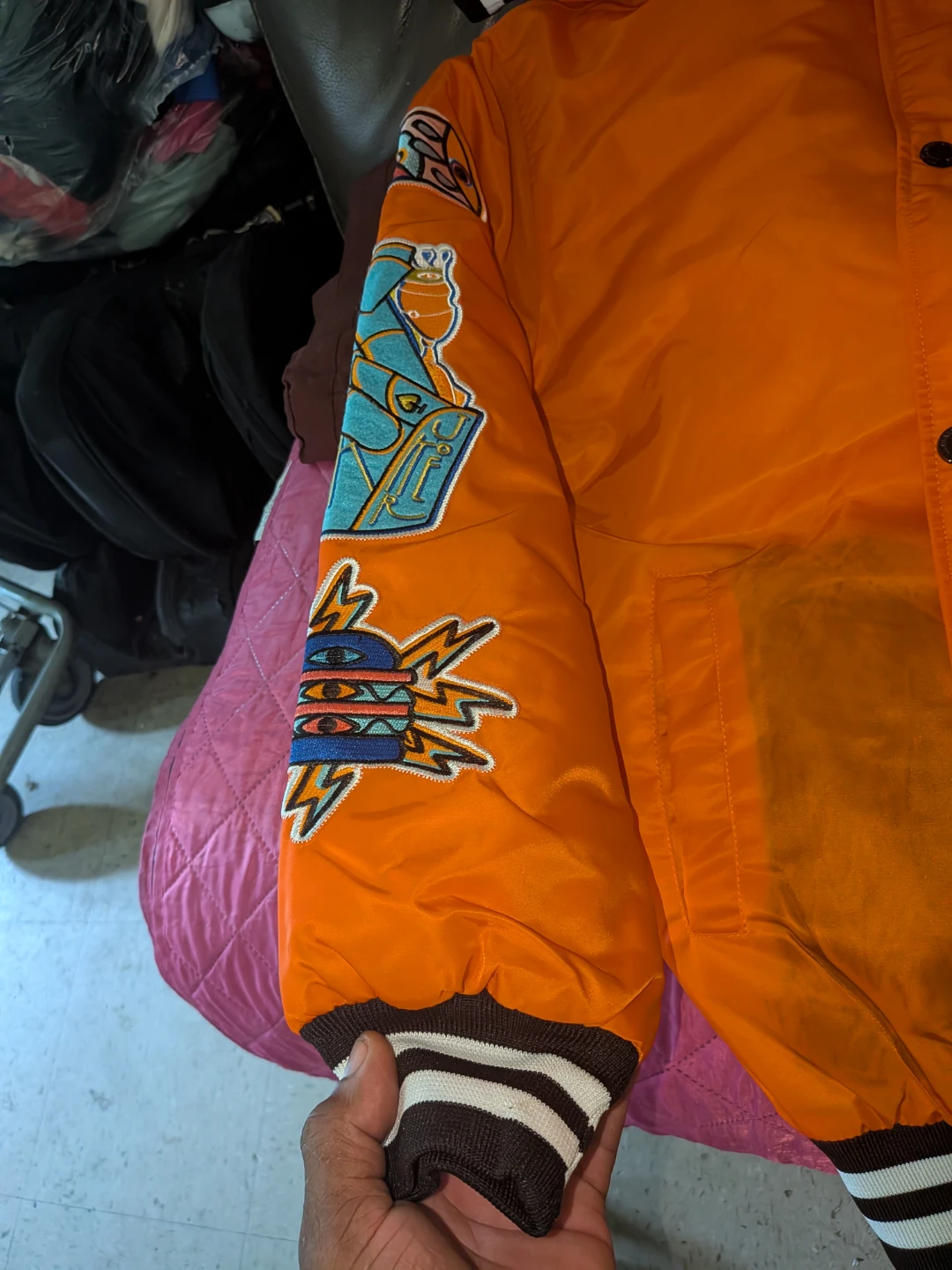 LUYBAIDUN Orange Varsity Jacket