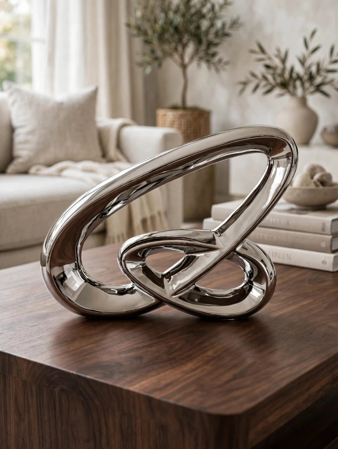 Abstract Silver Knot Sculpture