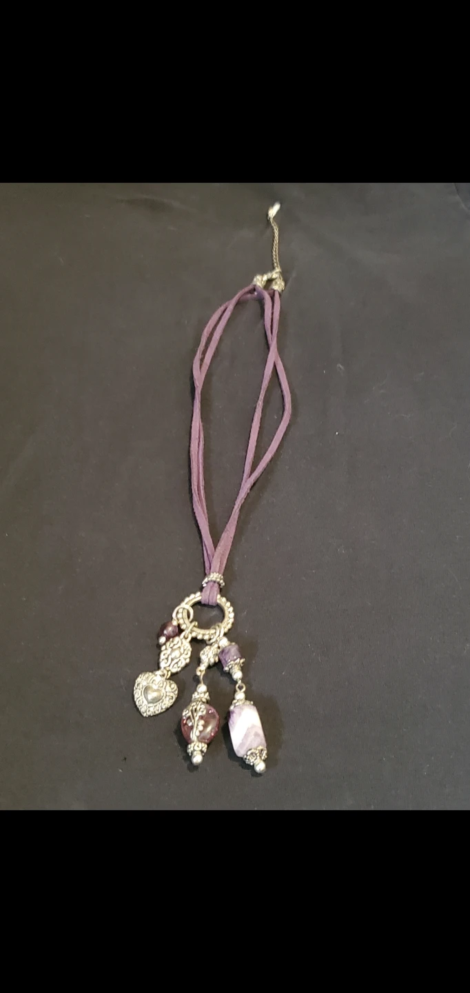 Purple Suede Cord Amythest Statement Necklace - photo 3