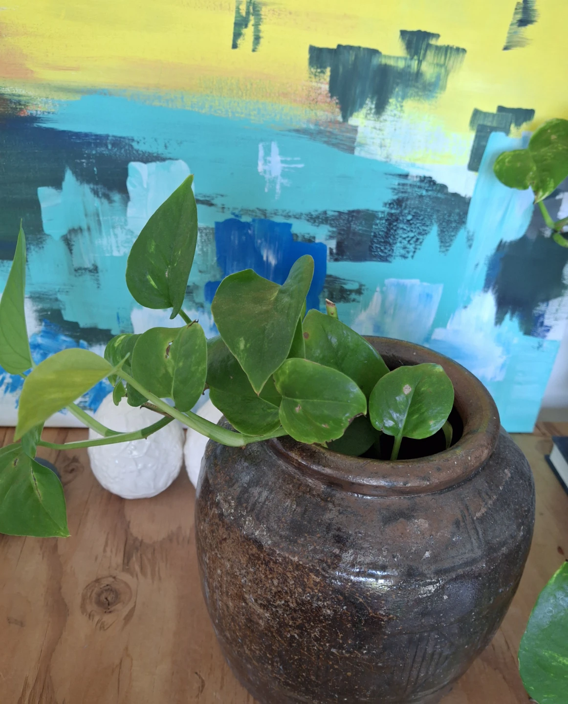 Rustic Ceramic Planter with Pothos Plant - photo 3
