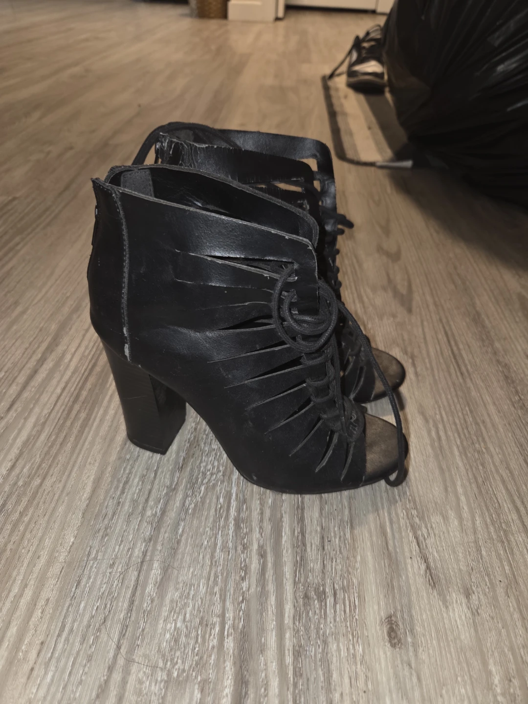 Street Society Black Lace-Up Heeled Booties Size 7