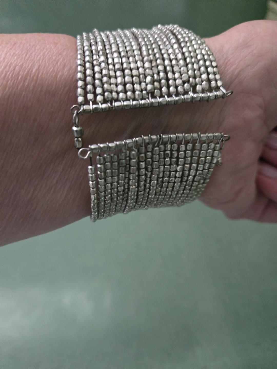 Silver-Tone * BANGLE OPEN CUFF BRACELET * Plaited Seed Beads - photo 2