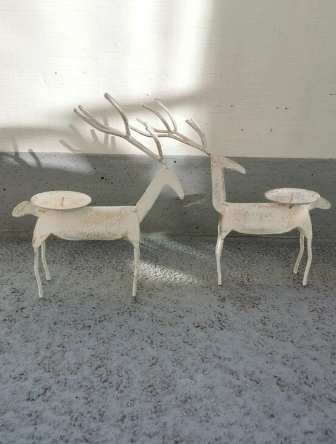 Rustic Metal Reindeer Pillar Candle Holders Pair Christmas Decor