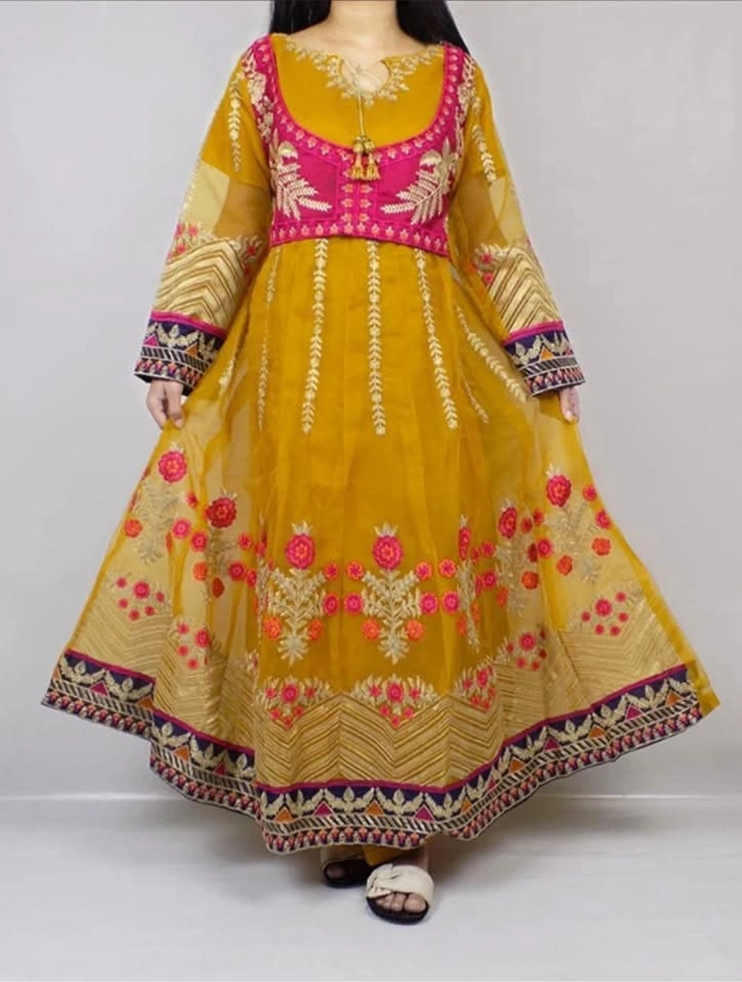 Mustard Yellow Embroidered Anarkali Dress