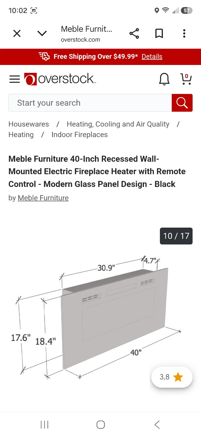 Meble Furniture 40-Inch Electric Fireplace Heater - photo 3