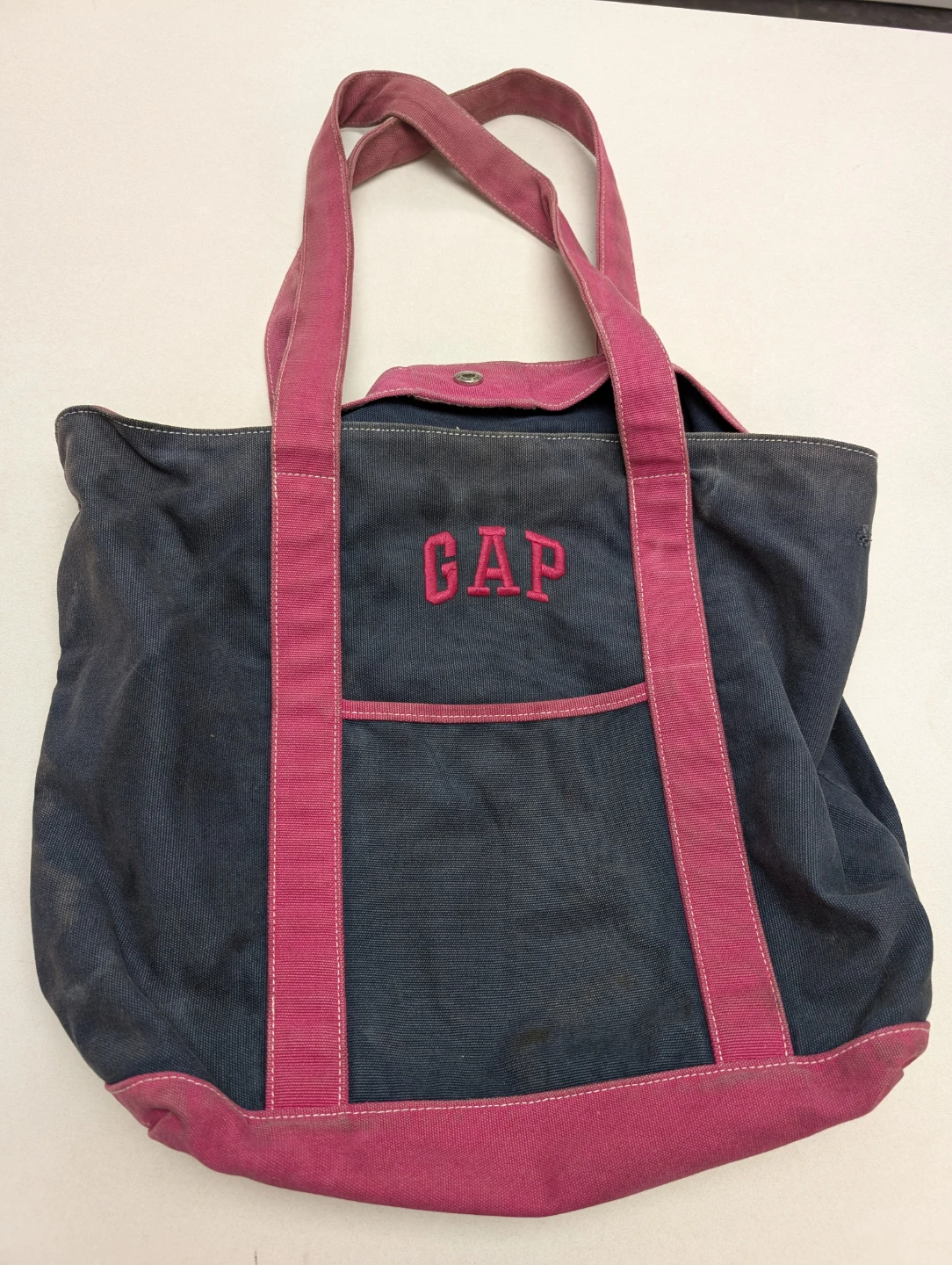 Gap Canvas Distressed Stained Tote Bag Navy and Pink