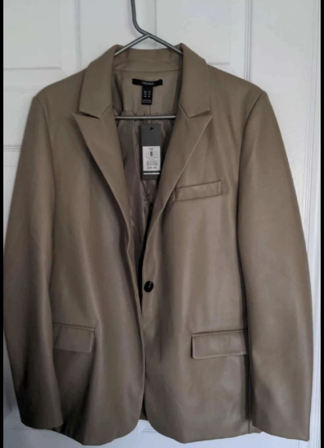 Women's Tan Faux Leather Blazer