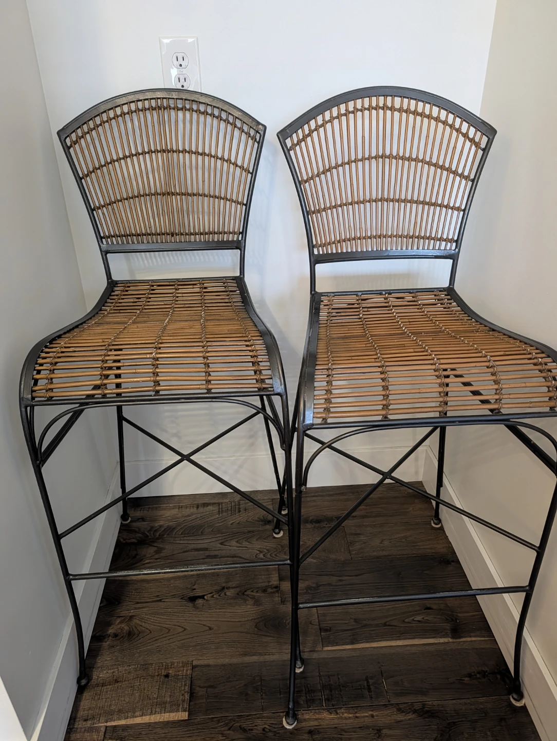 Beautiful Wrought iron and bamboo/wicker bar or counter stools