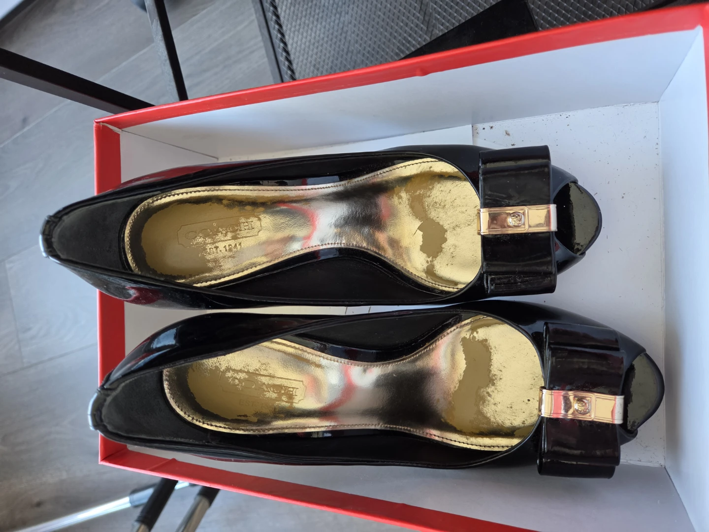 Coach Black Patent Peep-Toe Heels - Size 7.5 - photo 3