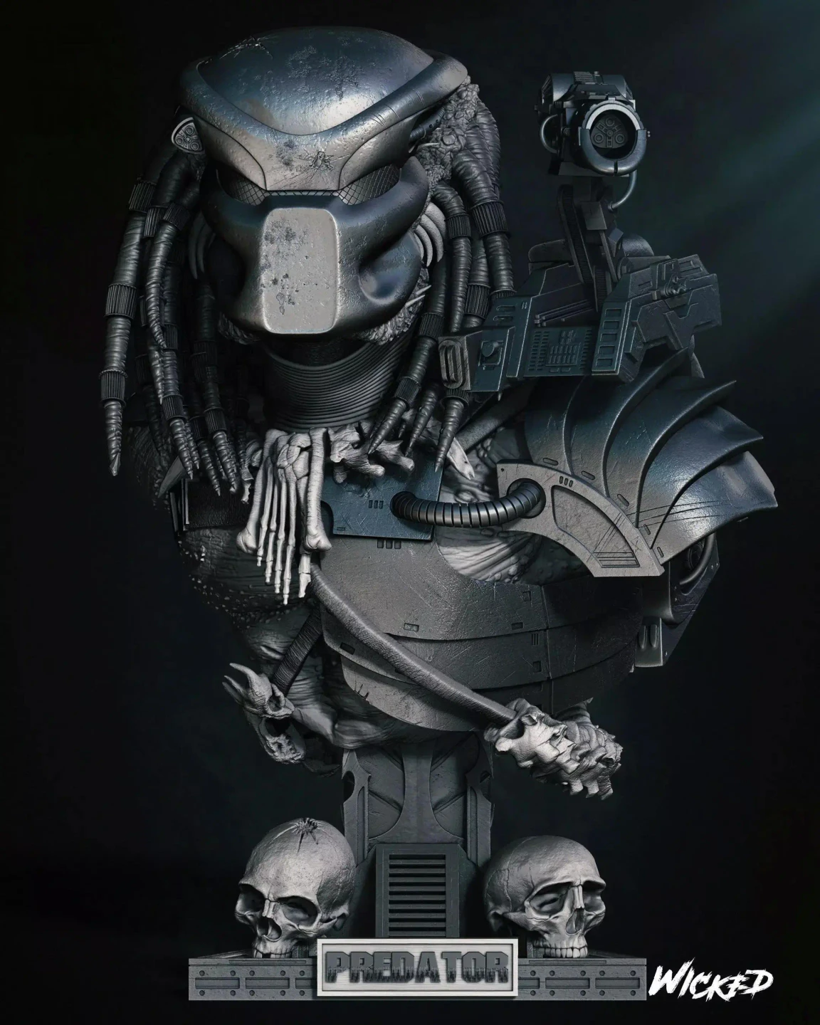 Unassembled Predator Bust 3D Printed Model Kit