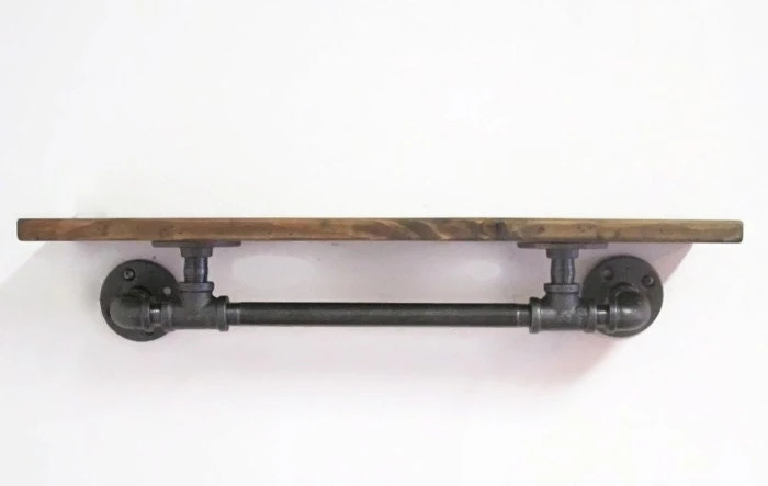 Industrial Pipe and Wood Wall Shelf