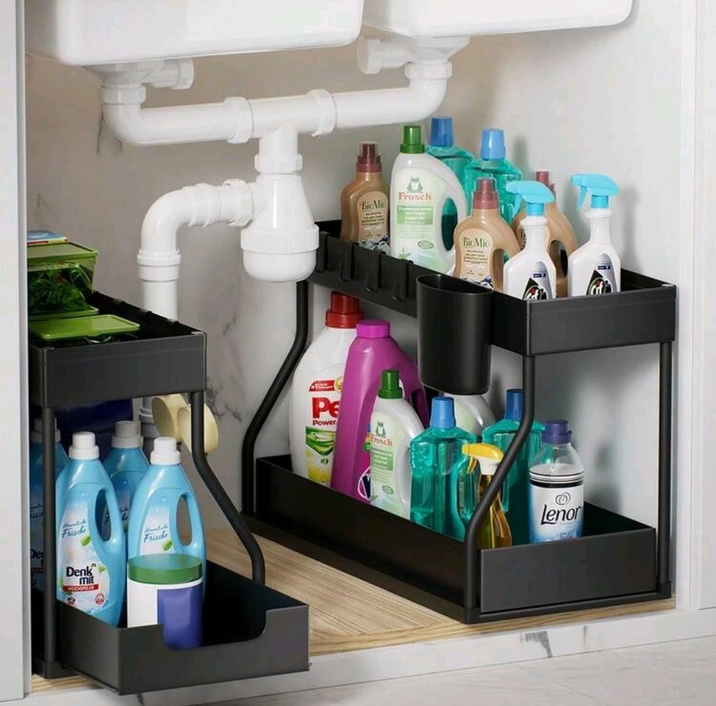 2-Tier Under-Sink Pull-Out Organizers (Set of 2) – Black