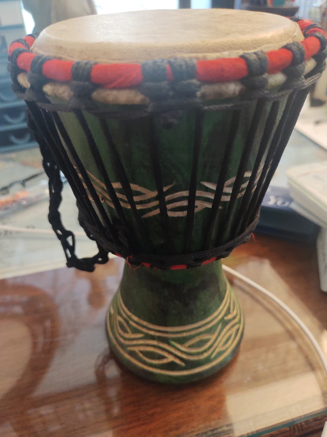 Small Hand-Carved Djembe Drum Green
