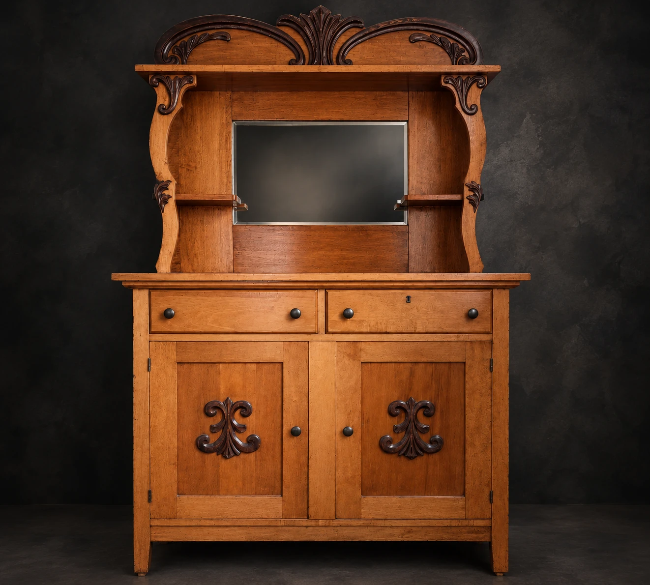 Vintage Oak Sideboard Buffet with Mirror