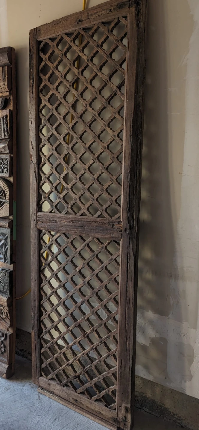 Vintage Hand-Carved Wooden Jali Lattice Screen