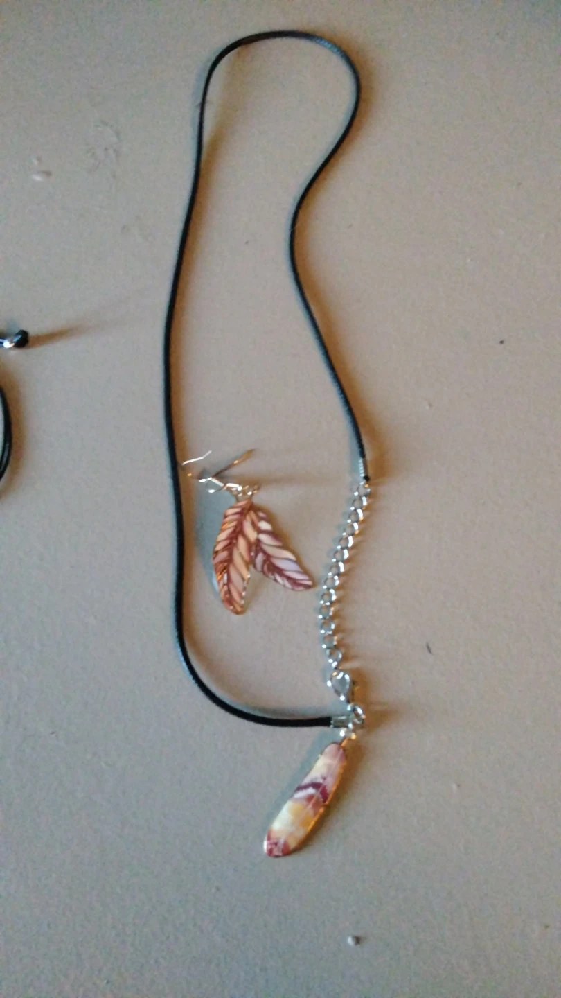 Feather Pendant Necklace and Earring Set