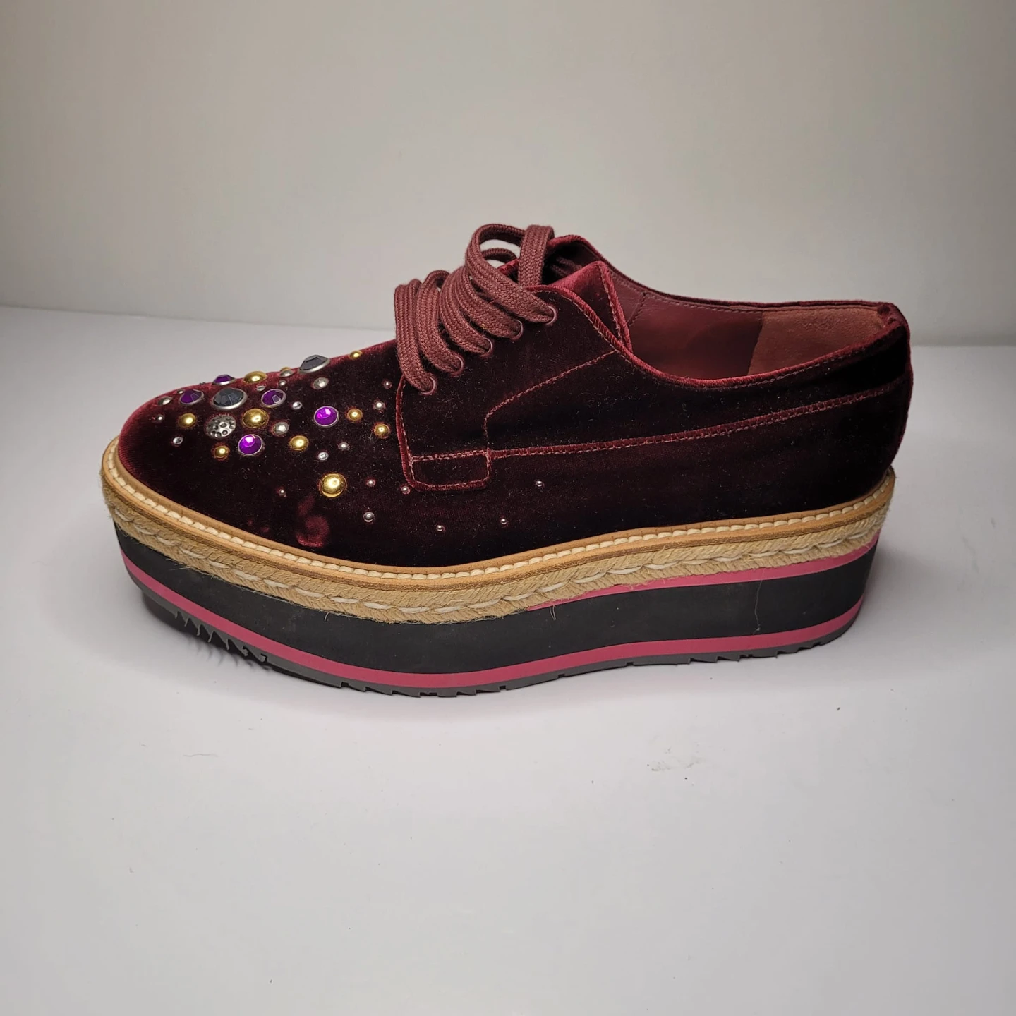 Prada Velvet Platform Shoes Burgundy - photo 5
