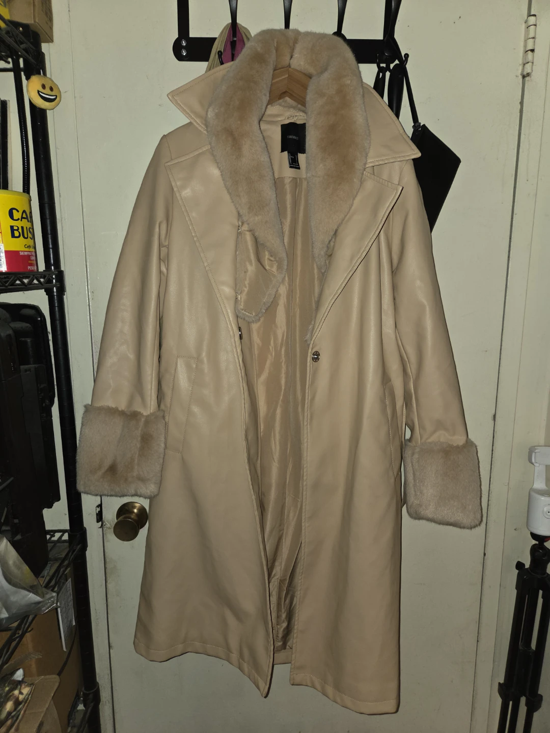 Forever 21 Butter-Cream Faux Fur & Leather Trench in a Ladies L