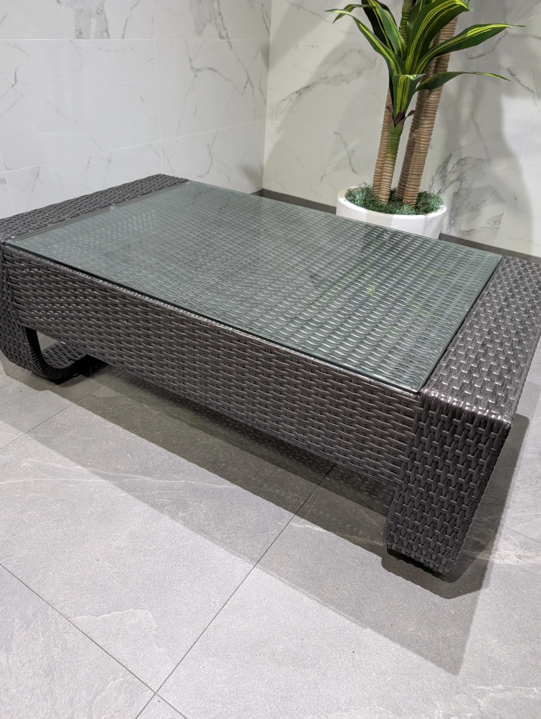 Wicker Coffee Table with Glass Top