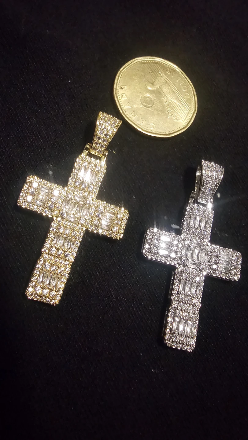 Two Iced Out Baguette Cross Pendants - photo 2