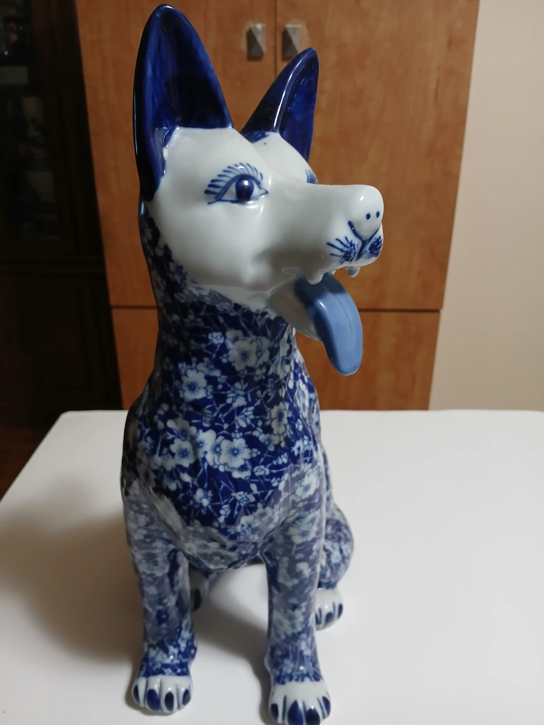 Blue and White Floral Ceramic Dog Figurine - photo 2