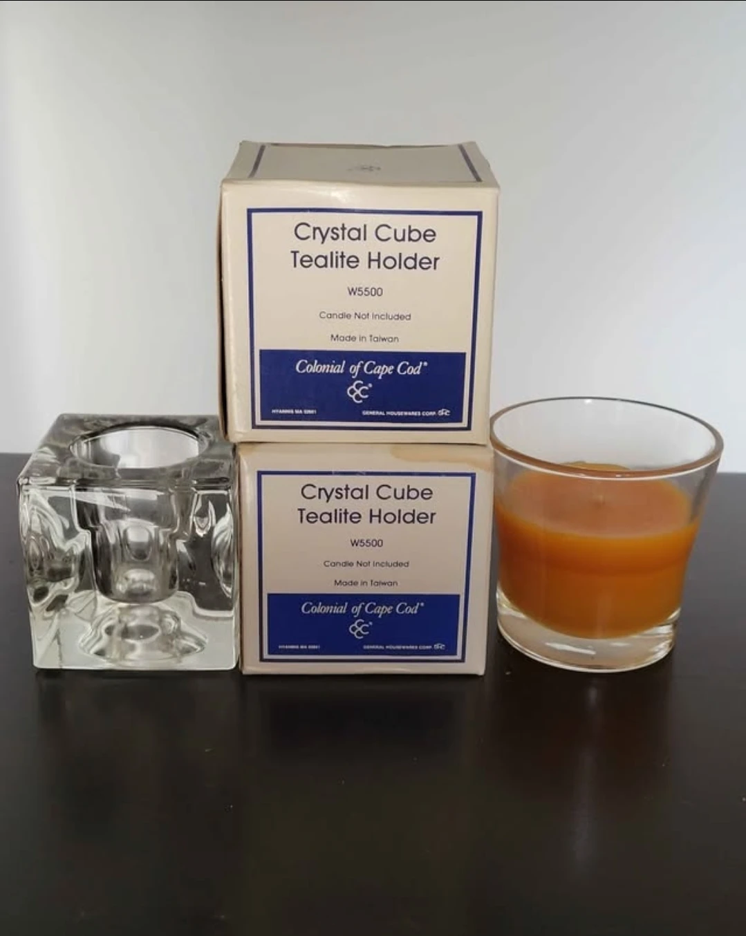 Set of 3 Crystal Cube Tealight Holders and a Candle