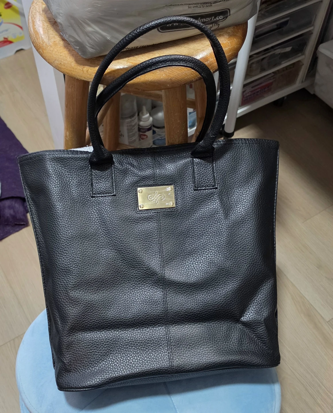 Black pleather  tote bag 15 x 13 x 4
