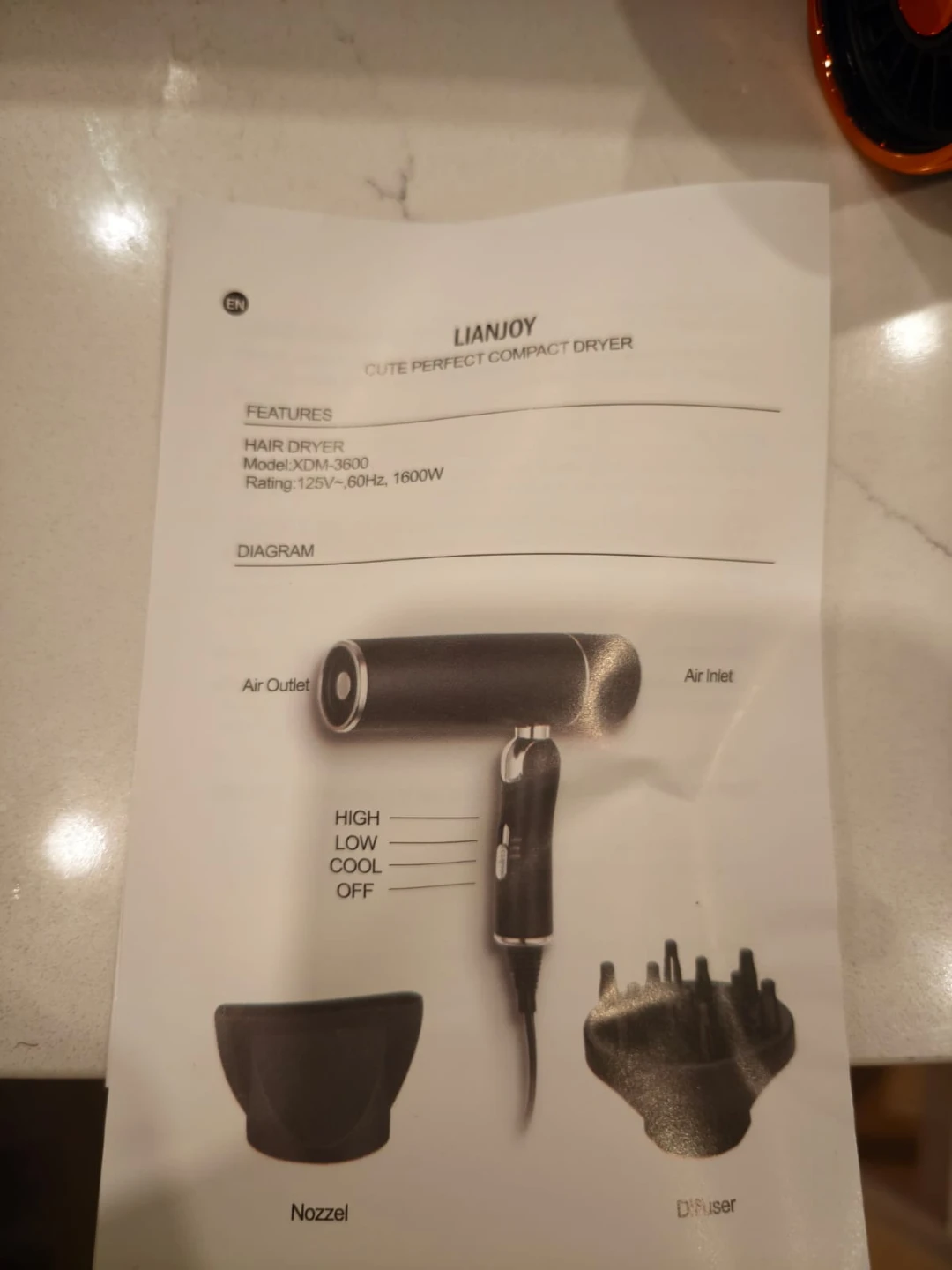 Lianjoy XDM-3600 Compact Hair Dryer - photo 3