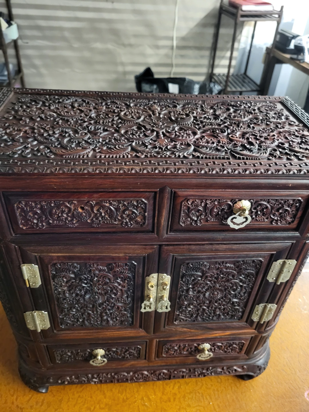 Ornate Hand-Carved Wooden Jewellery Chest