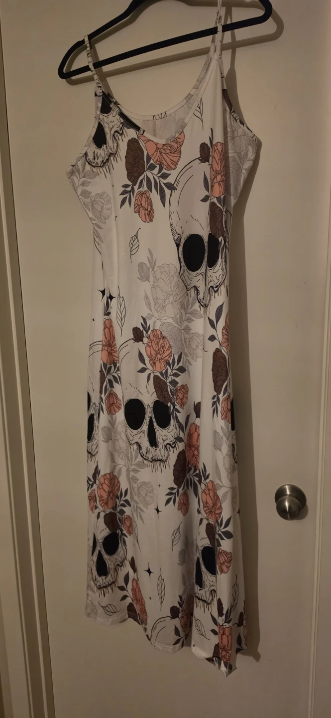 Skull and Floral Print Spaghetti Strap Dress