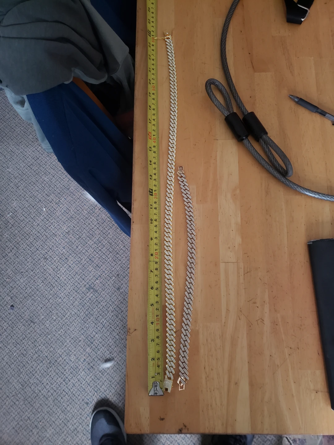 Gold-Tone Rhinestone Cuban Link Chain and Bracelet Set