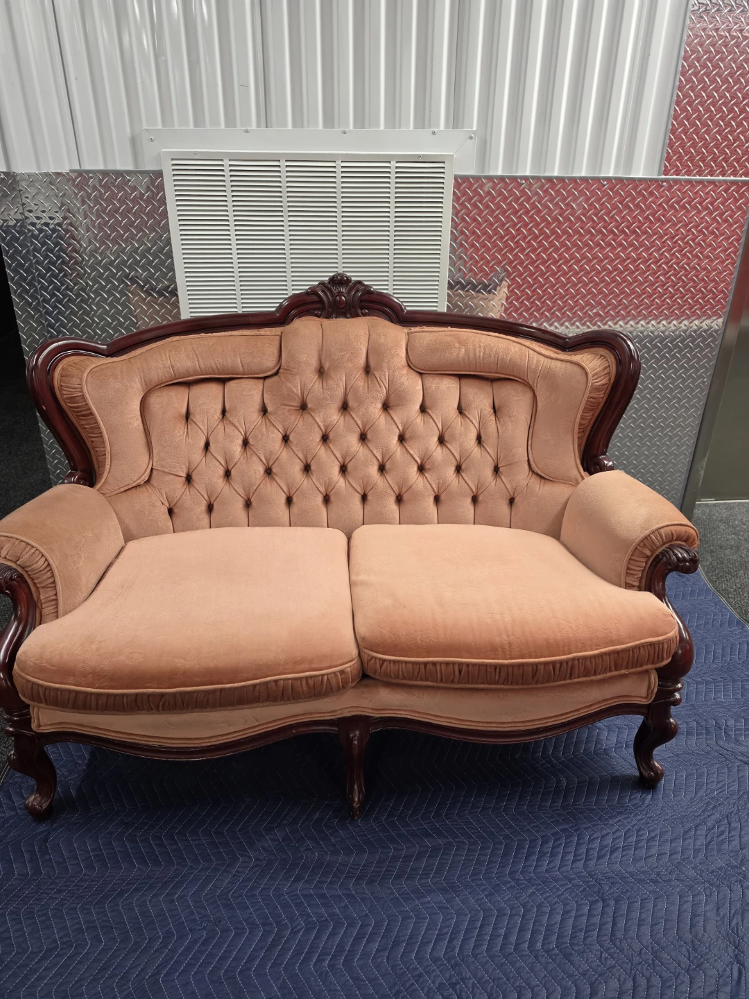 Vintage Style Peach Velvet Loveseat