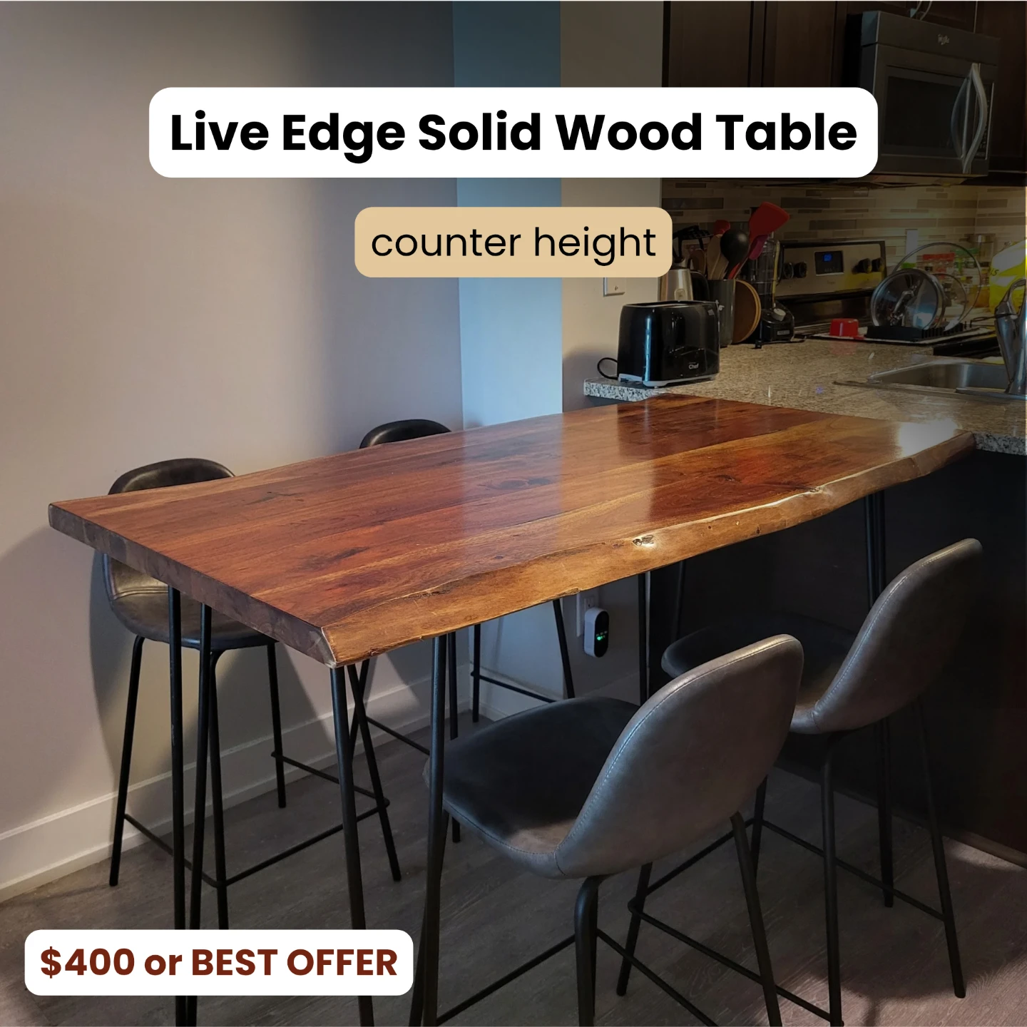 Live Edge Solid Wood Table (Counter Height)