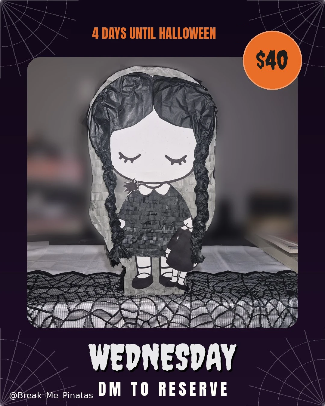 Handmade Halloween Piñata- Wednesday Addams - party-ready
