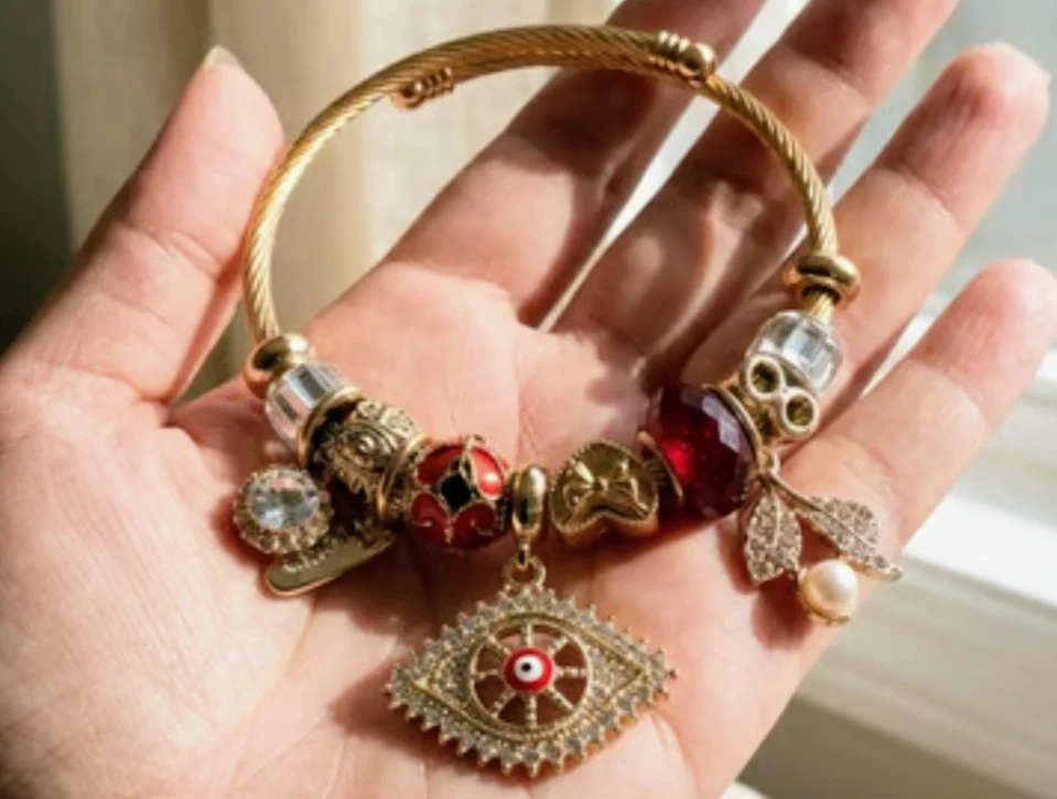 Gold Tone Charm Bracelet with Evil Eye - photo 3