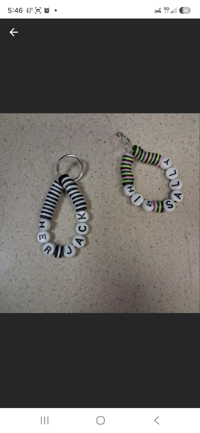 Pair of Jack and Sally Clay Bead Keychains