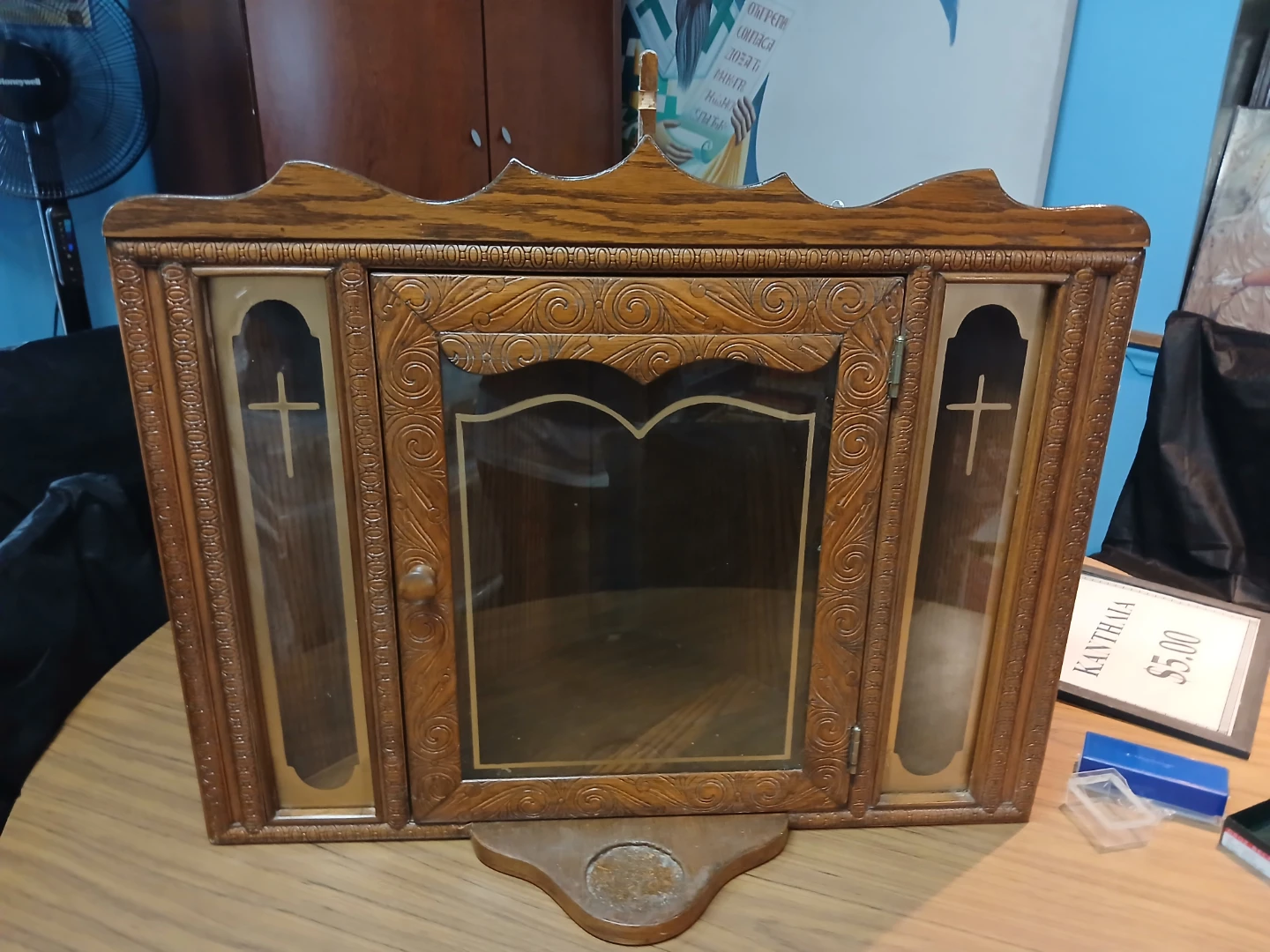 Vintage Wooden Corner Wall Cabinet