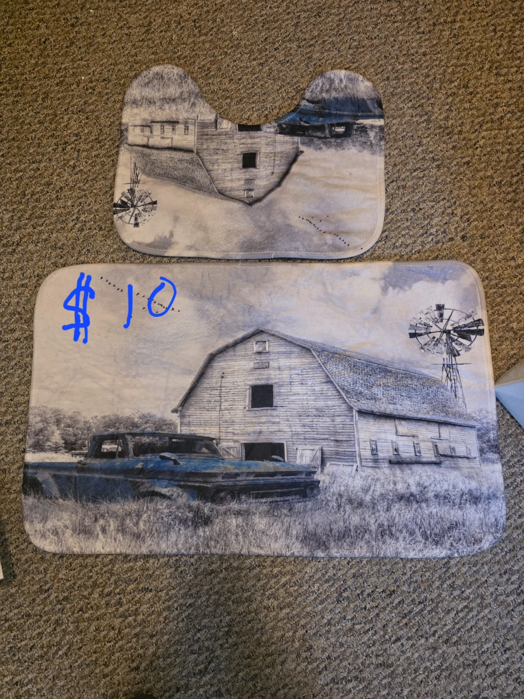 Farmhouse Style 2-Piece Bathroom Rug Set