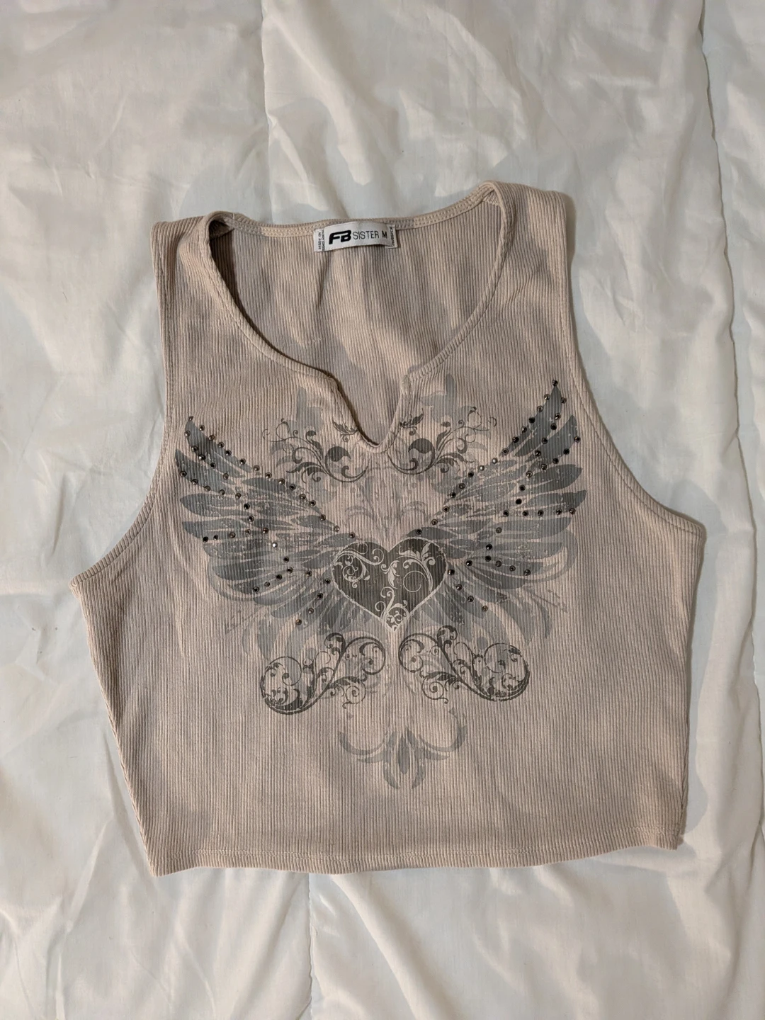 FB Sister beige graphic tank top