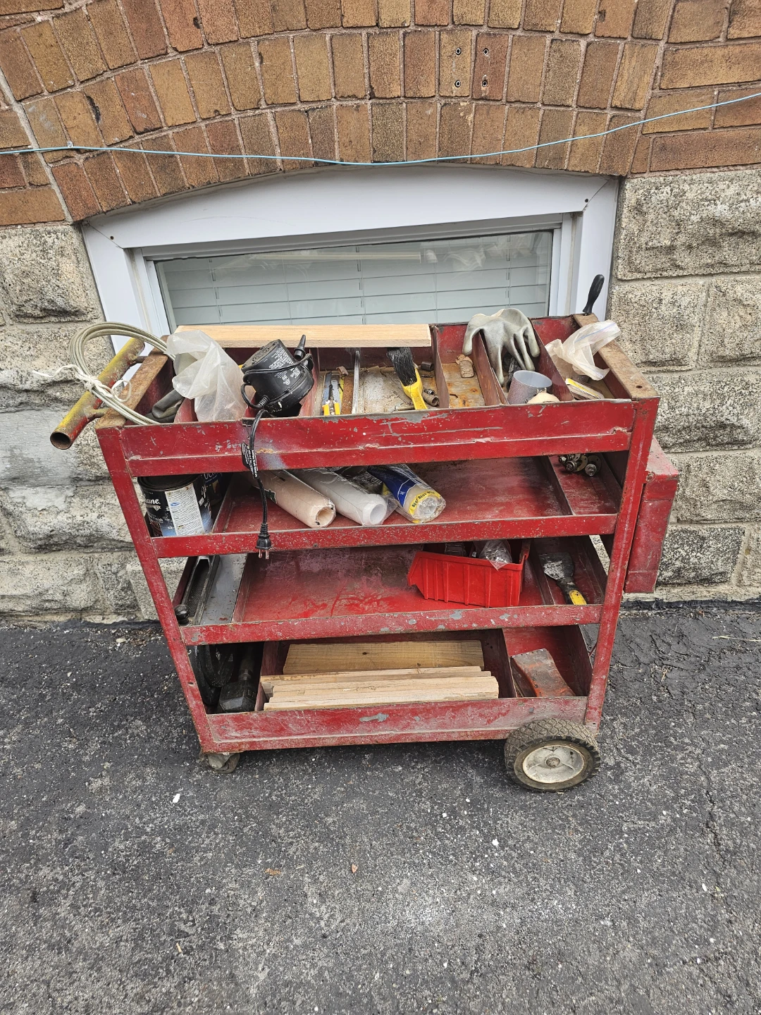 Red Metal Rolling Tool Cart