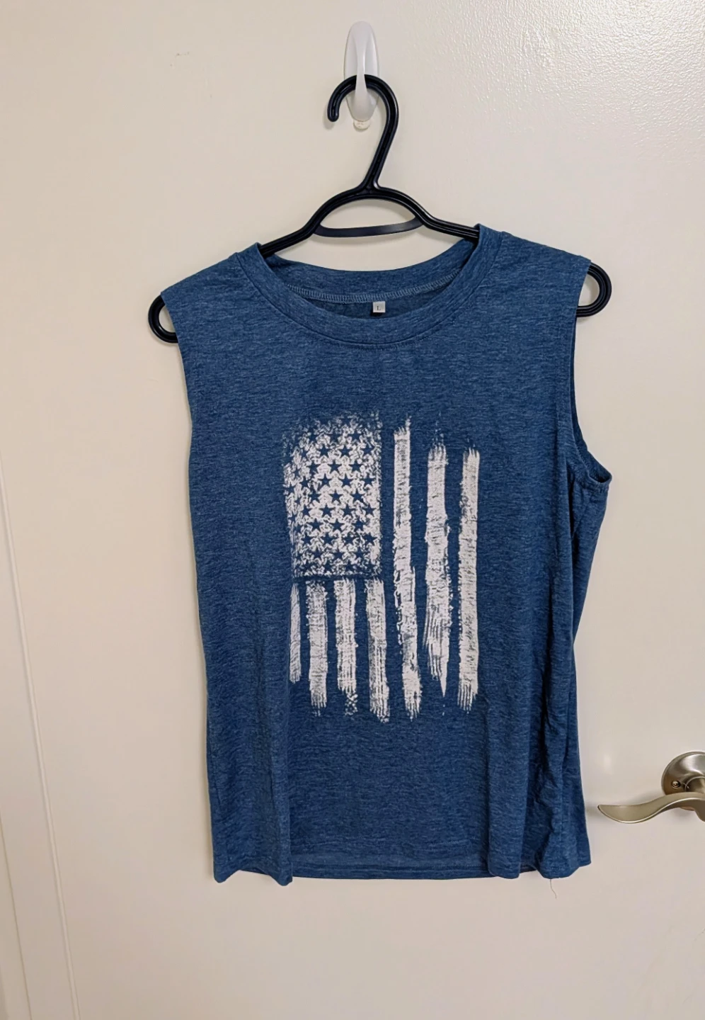 Blue Sleeveless Shirt with US Flag Graphic - Men''s Large