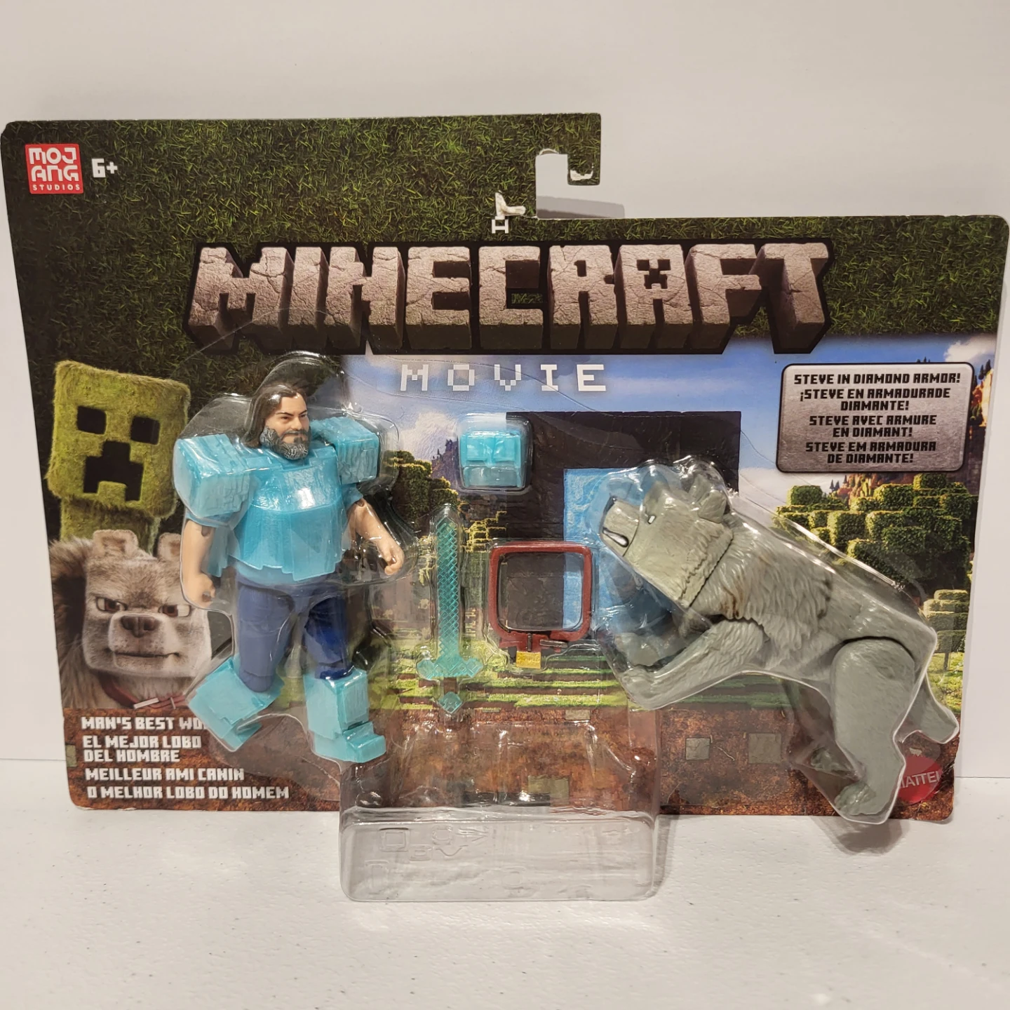 Minecraft Movie Steve and Wolf Action Figure Set