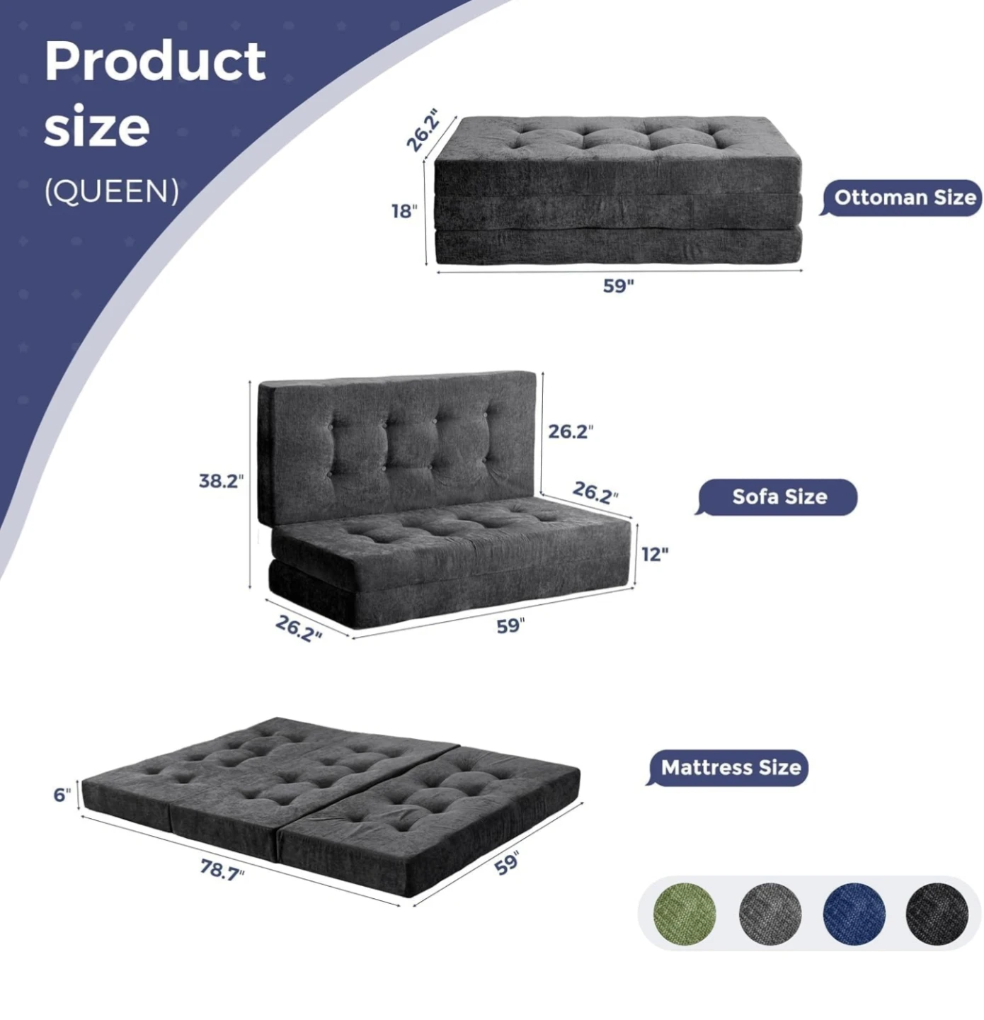 4-in-1 Multi-Functional Queen Folding Sofa Couch - photo 2