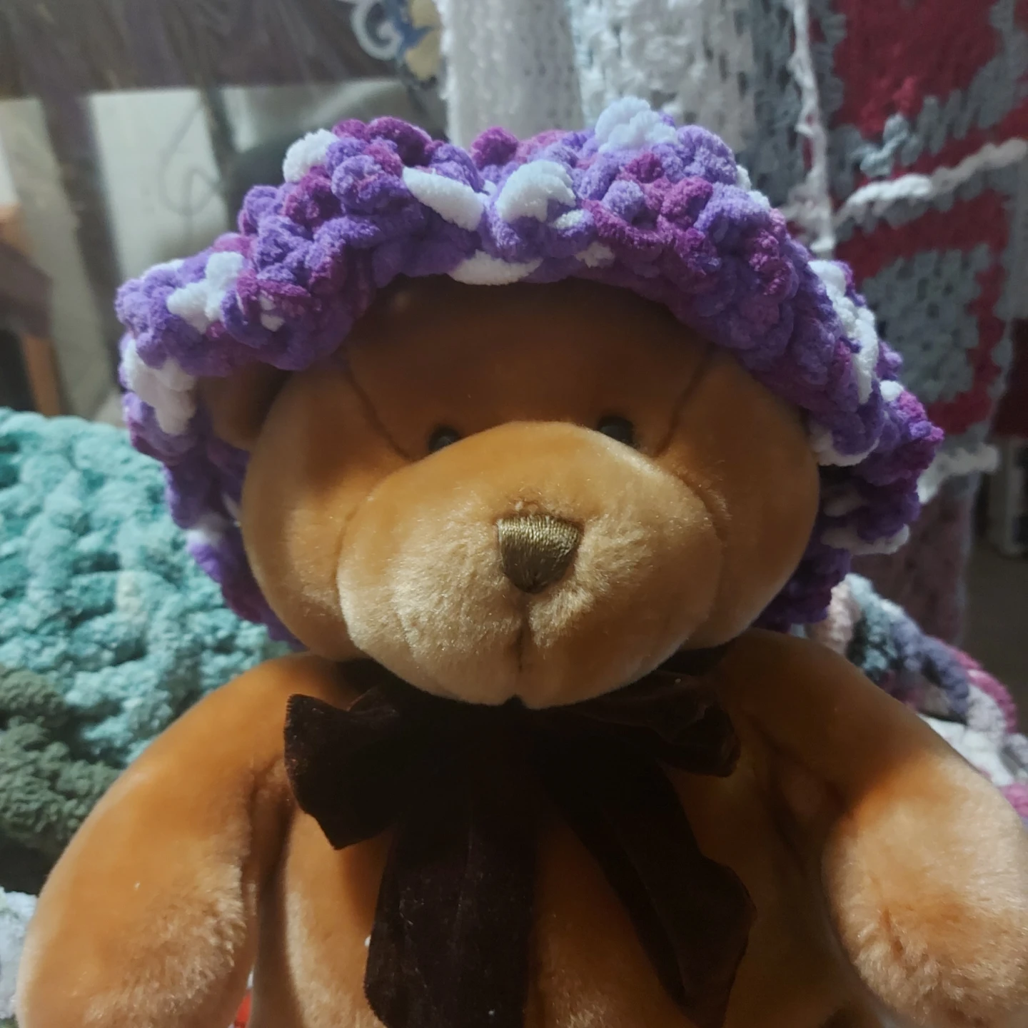 Crocheted Hat for Teddy Bear. Bear not for sale.