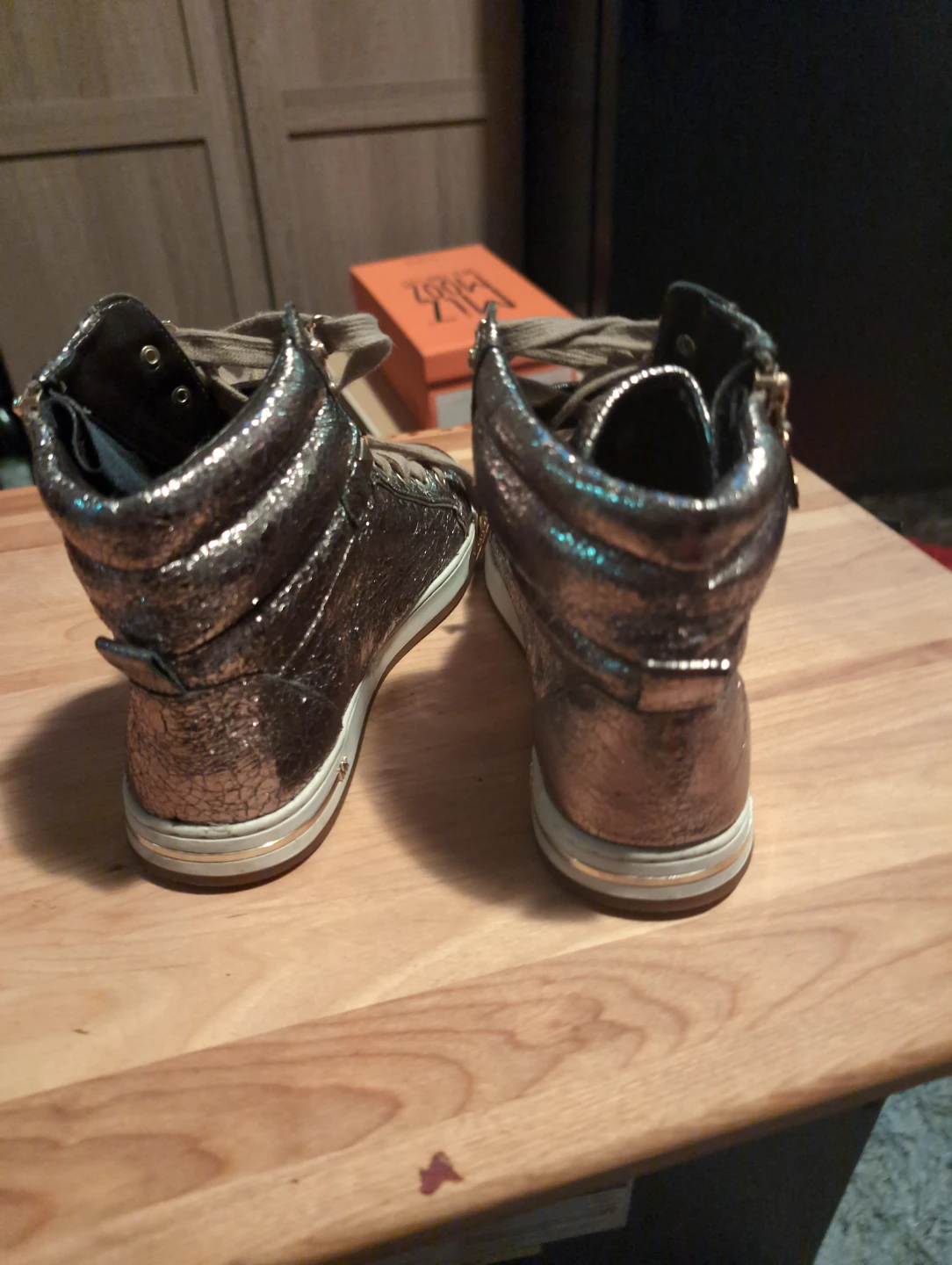 Michael Kors GoldMetallic High-Top Leather Sneaker Booties - photo 3