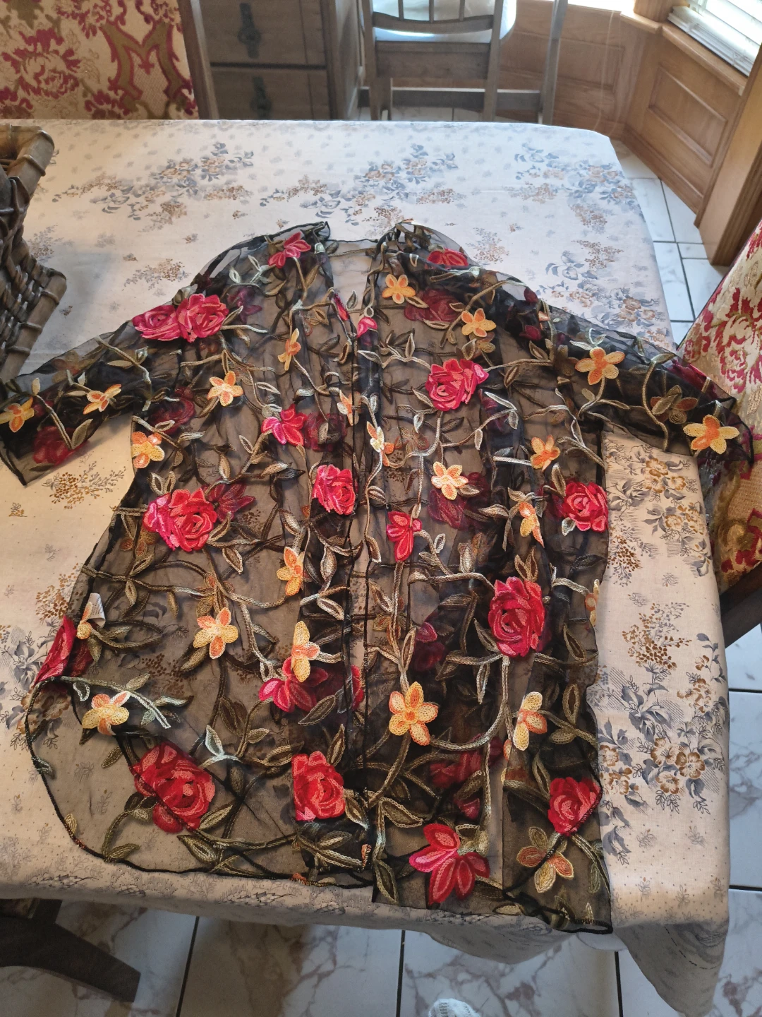 Black Floral Embroidered Sheer Cardigan - photo 5
