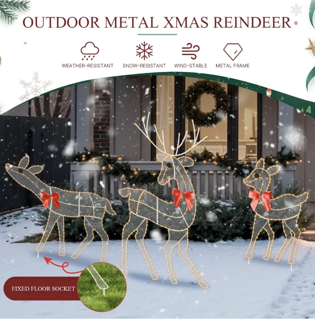 Set of 3 Pre-Lit Christmas Reindeer Yard Decorations - photo 4