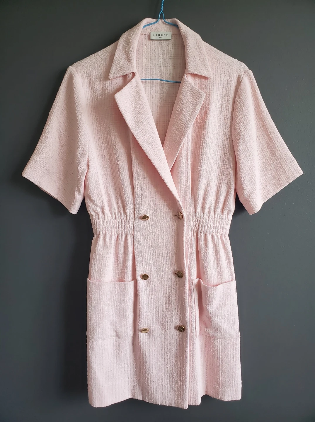 Sandro Paris Pale Pink Tweed Blazer Dress
