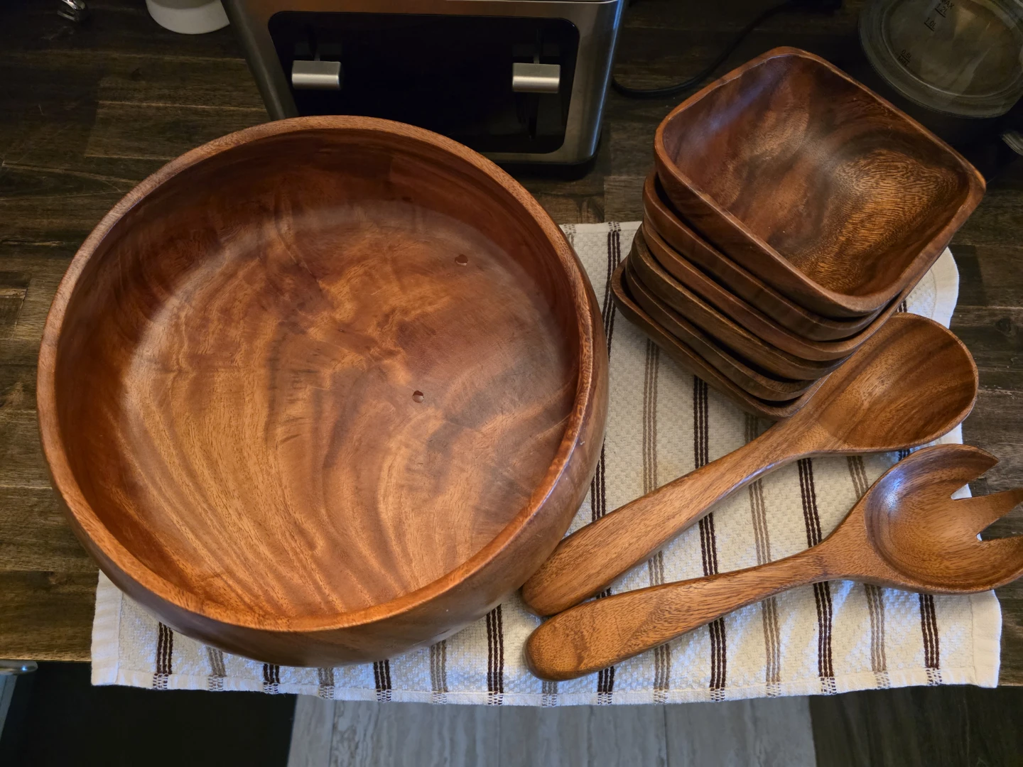 Wooden 9 piece salad bowl set
