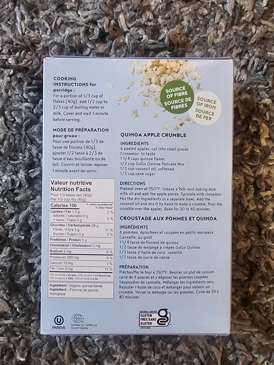 6 Boxes GoGo Quinoa Organic Quinoa Flakes 350g - photo 2